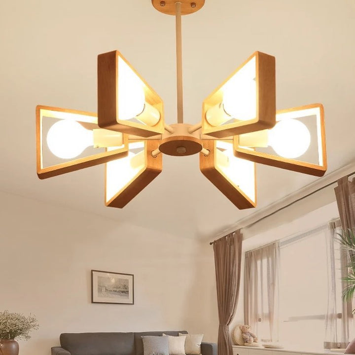 Scandinavian Wooden Chandelier with Geometric Design