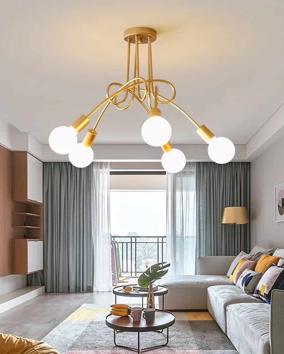 Modern Gold Ceiling Chandelier with Globe Shades