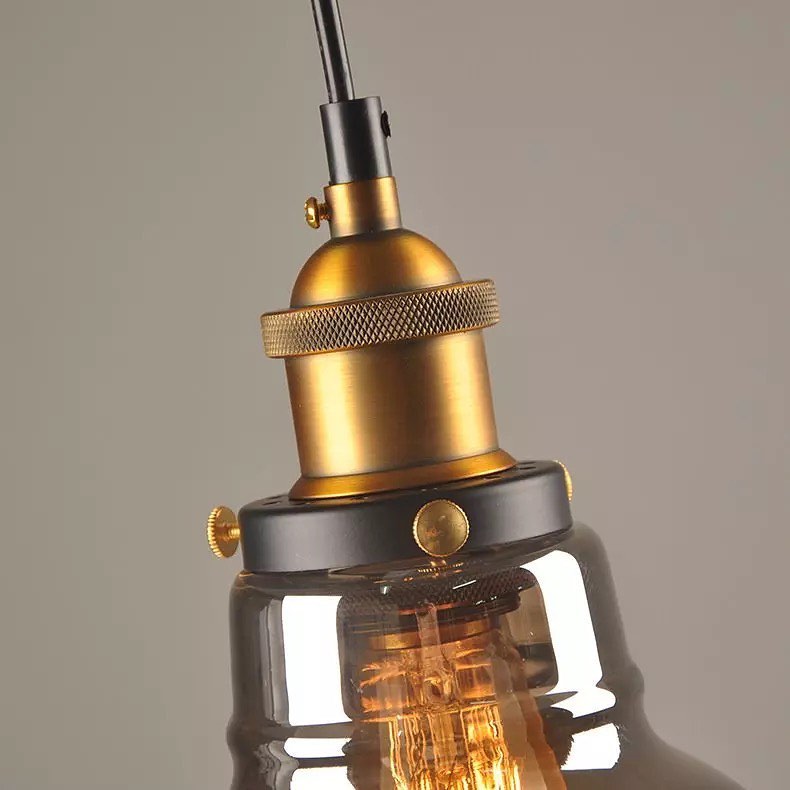 Vintage Glass Pendant Light with Brass Accent