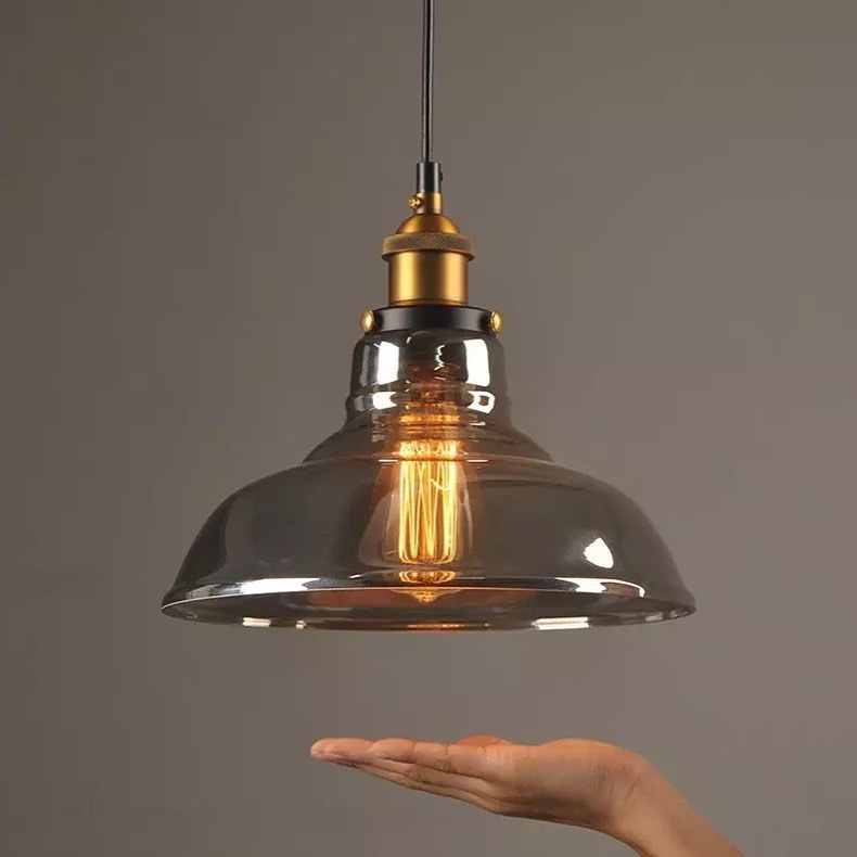 Vintage Glass Pendant Light with Brass Accent