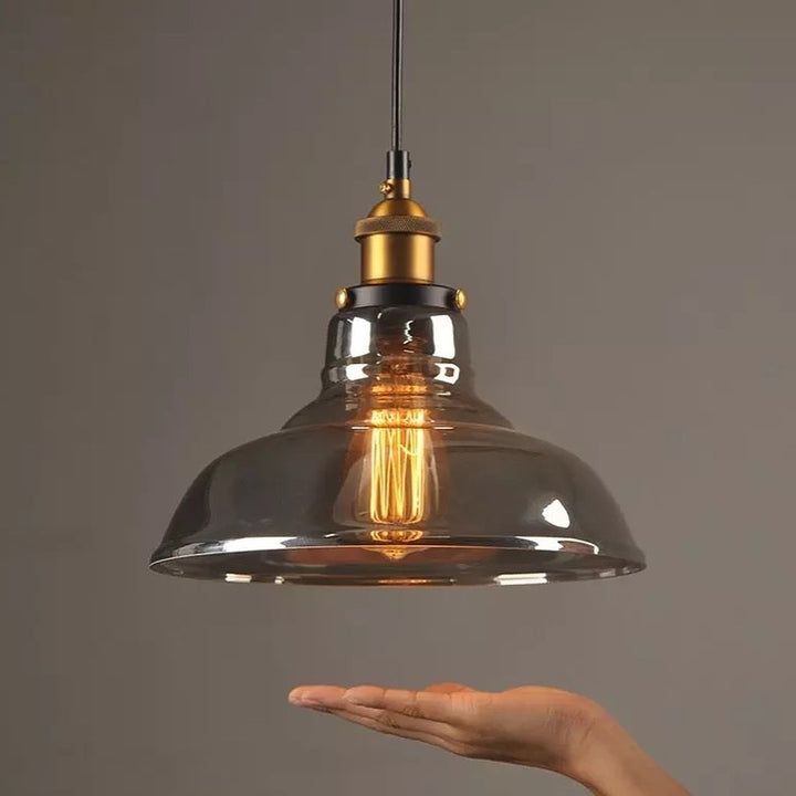 Vintage Glass Pendant Light with Brass Accent