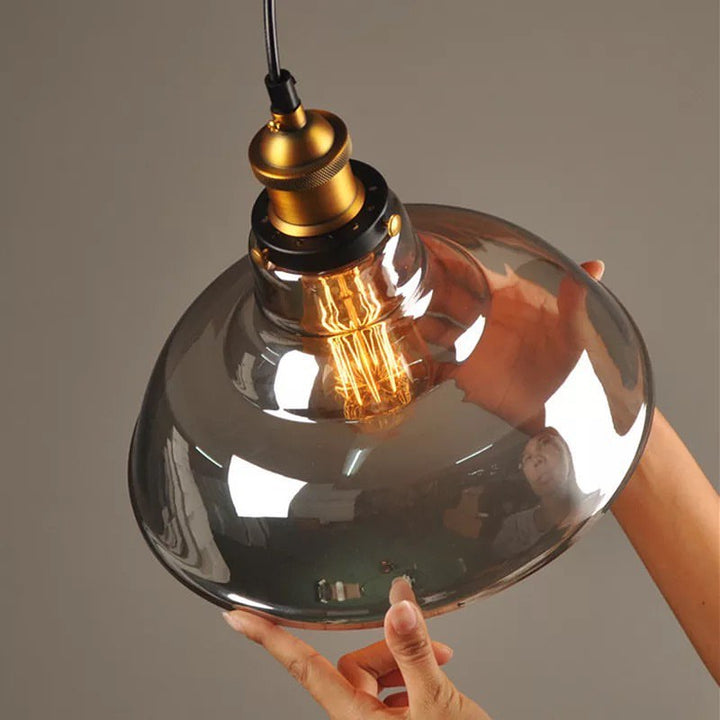 Vintage Glass Pendant Light with Brass Accent