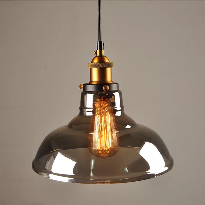 Vintage Glass Pendant Light with Brass Accent