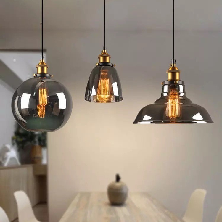 Modern Smoky Glass Pendant Lights with Gold Accents