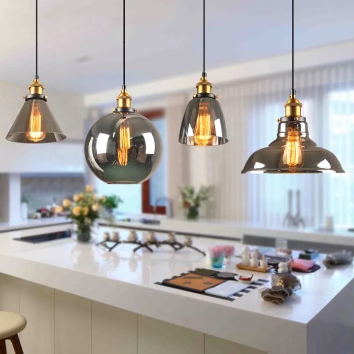 Modern Smoky Glass Pendant Lights with Gold Accents