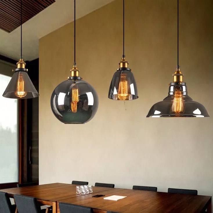 Modern Smoky Glass Pendant Lights with Gold Accents