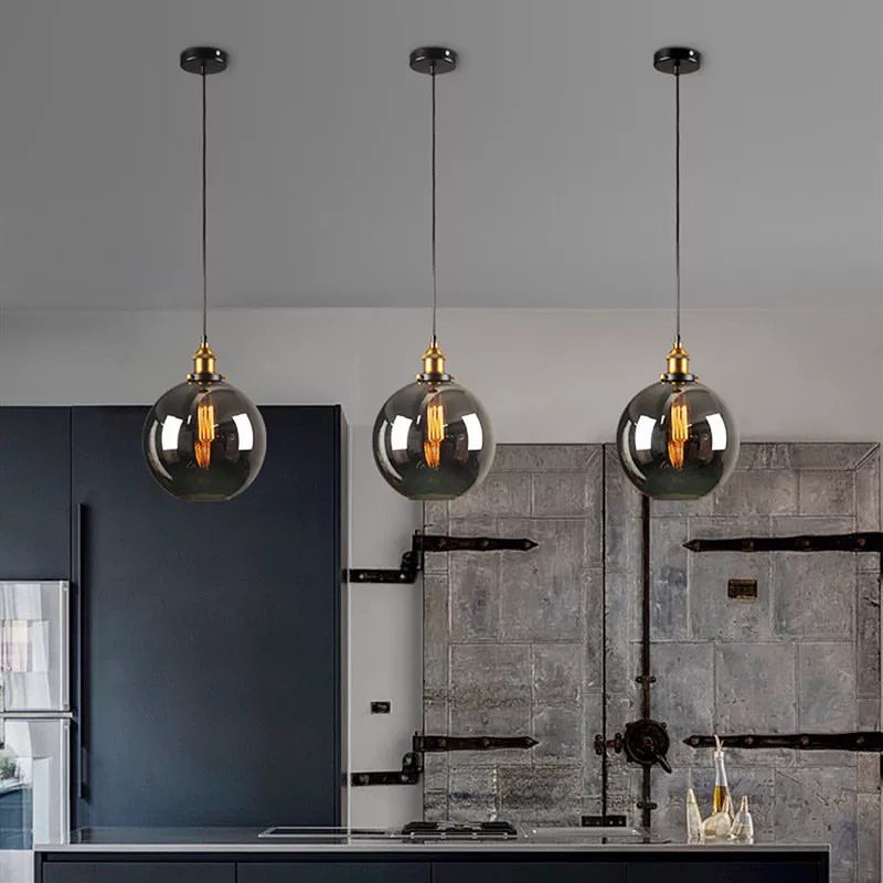 Modern Smoky Glass Pendant Lights with Gold Accents