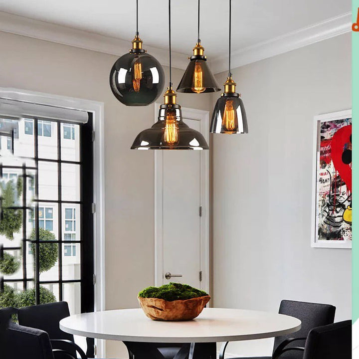 Modern Smoky Glass Pendant Lights with Gold Accents