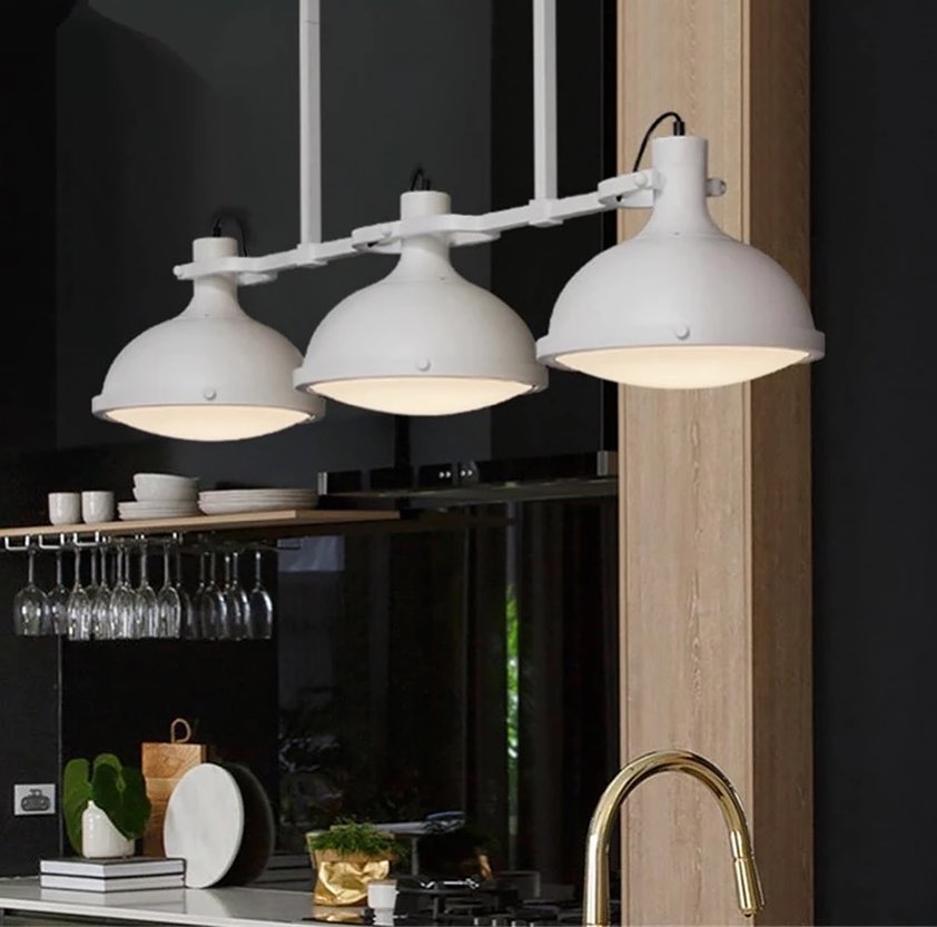 Industrial White Kitchen Island Pendant Lights with Dome Shades