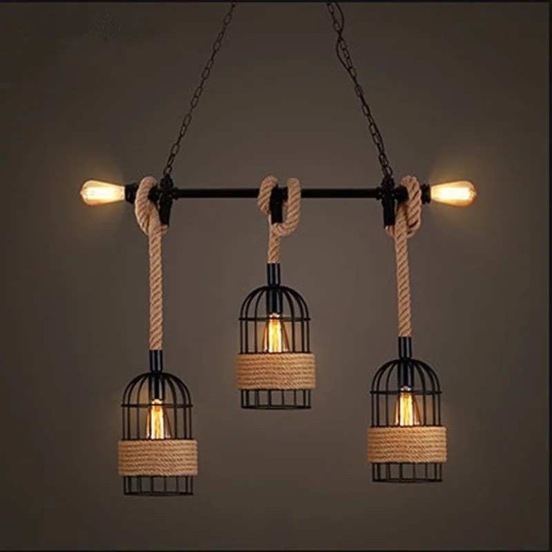 Rustic Rope Central Light Rustic Cage Pendant Light with Rope DesignAdd a touch of rustic charm ...