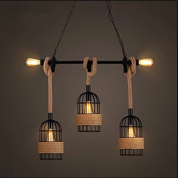 Rustic Cage Pendant Light with Rope Design