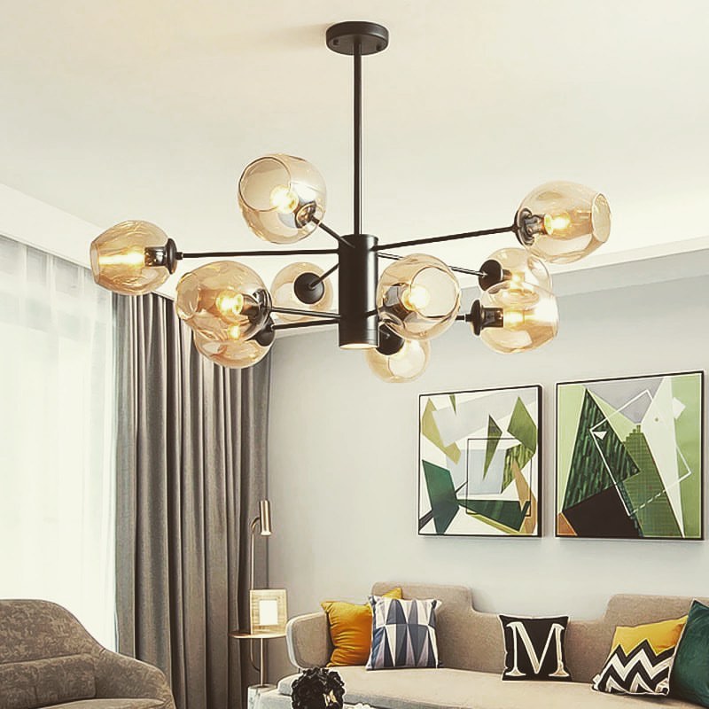 Modern Amber Glass Globe Chandelier