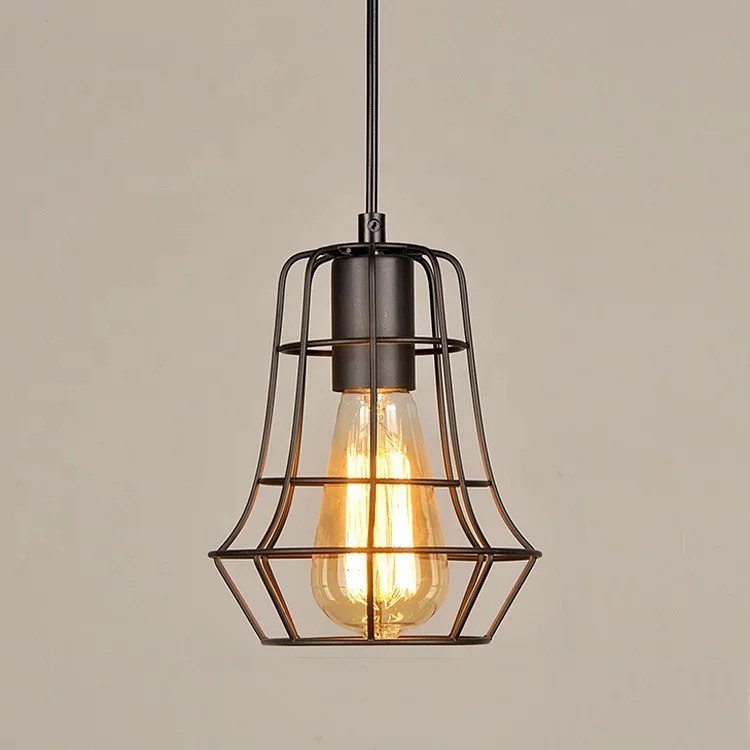 Industrial-Style Pendant Lighting with Black Wireframe