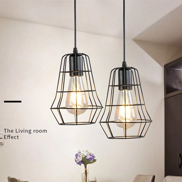 Industrial-Style Pendant Lighting with Black Wireframe