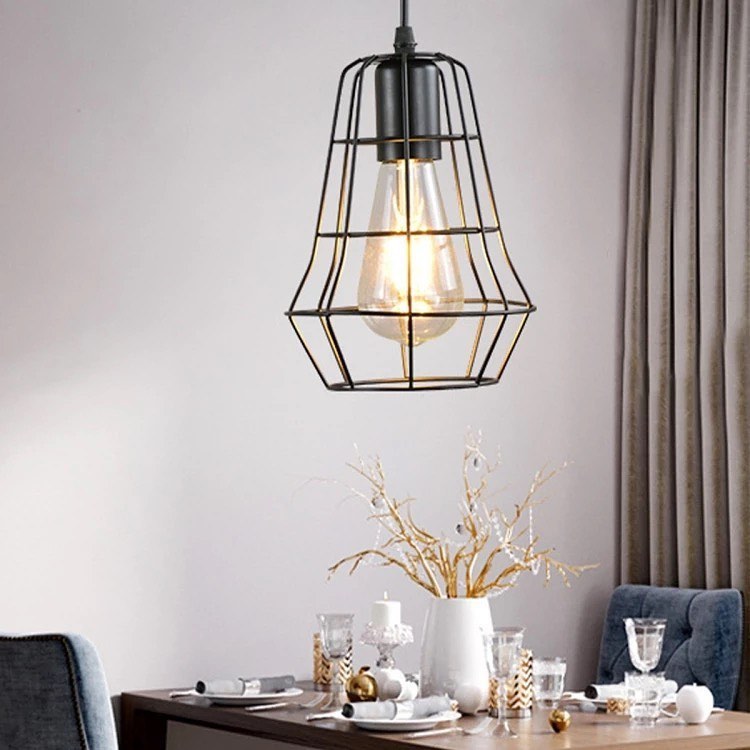 Industrial-Style Pendant Lighting with Black Wireframe