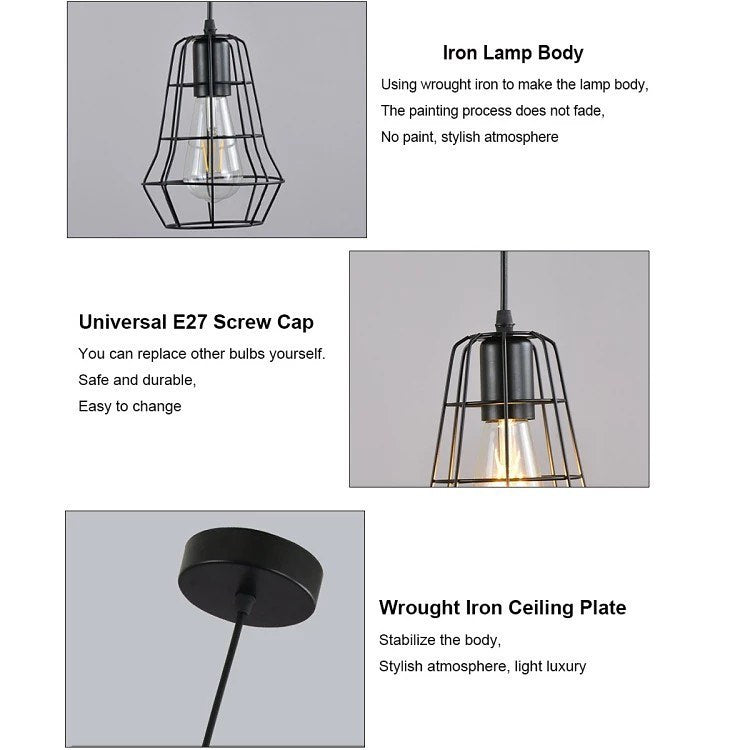 Industrial-Style Pendant Lighting with Black Wireframe