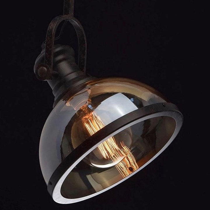 Vintage Industrial Pendant Light with Amber Glass Shade