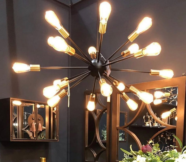 Modern Starburst Chandelier with Gold Accents