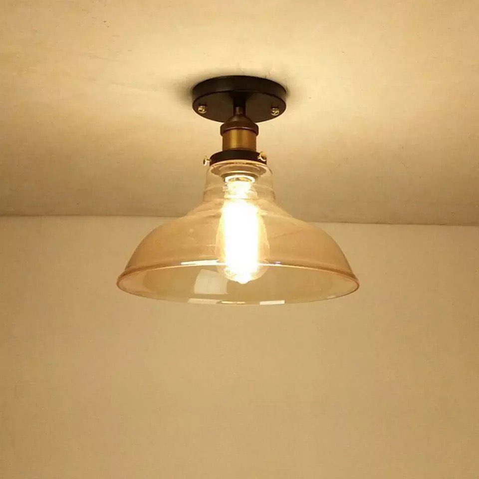 Vintage Ceiling Light with Amber Glass Shade