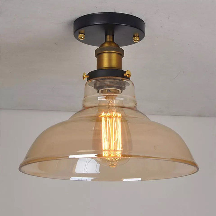 Vintage Ceiling Light with Amber Glass Shade