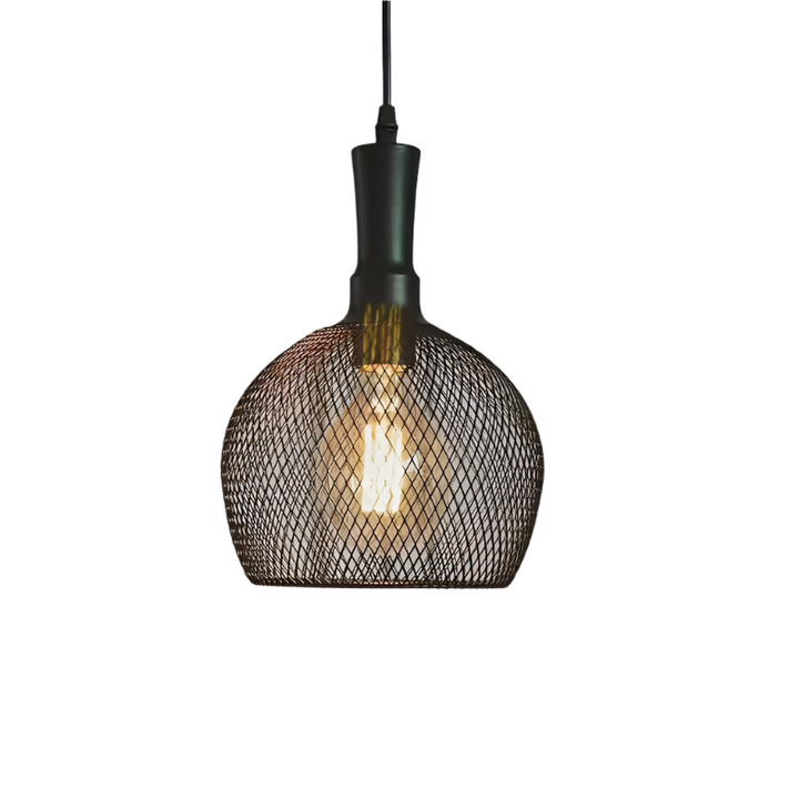 Industrial Wire Mesh Pendant Light with Black Finish