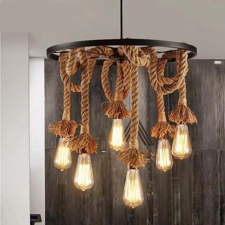 Lighting With Ropes Rustic Rope Chandelier - Vintage Lighting with Hanging Ropes and Edison ...