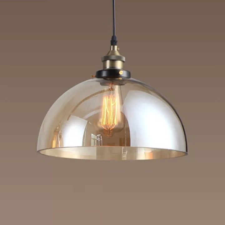 Modern Pendant Light with Amber Glass Dome Shade