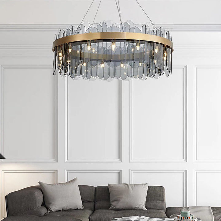 Modern LED Ring Chandelier with Gold Finish and Glass Accents