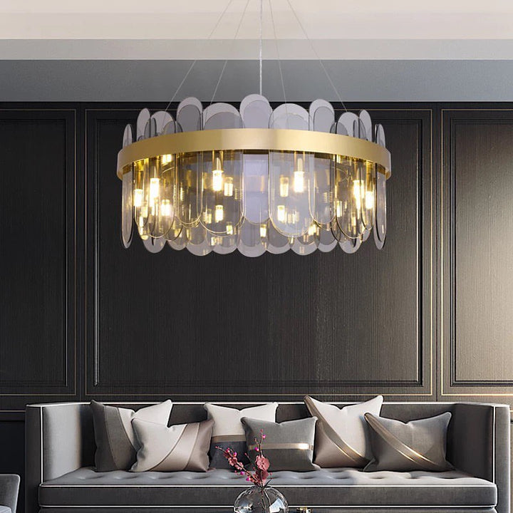 Modern LED Ring Chandelier with Gold Finish and Glass Accents