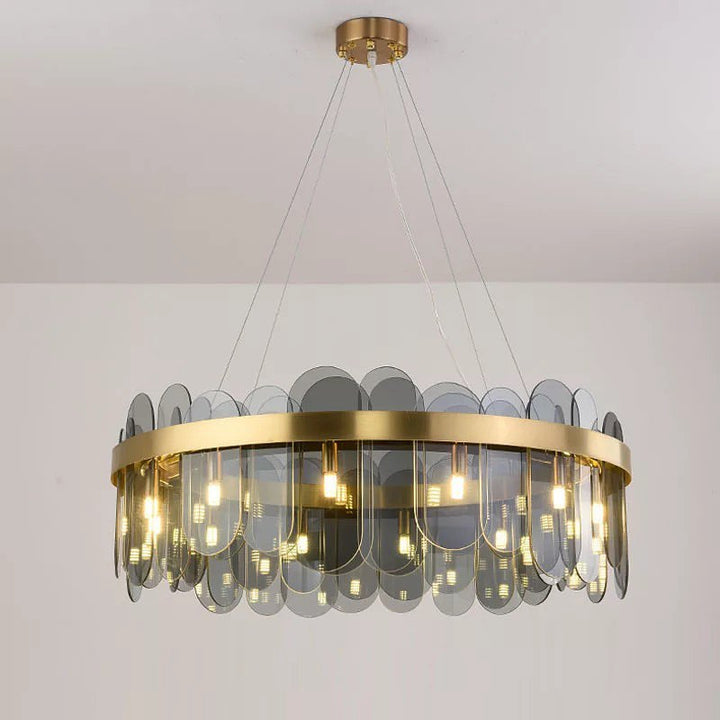 Modern LED Ring Chandelier with Gold Finish and Glass Accents