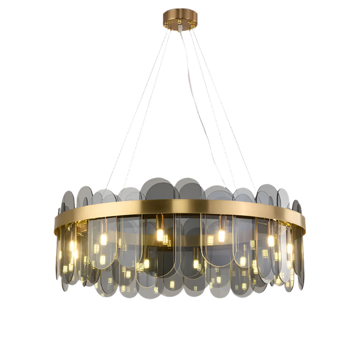 Modern LED Ring Chandelier with Gold Finish and Glass Accents