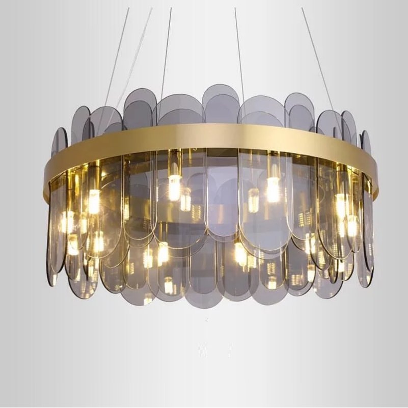 Modern LED Ring Chandelier with Gold Finish and Glass Accents