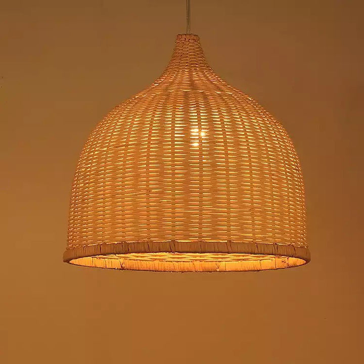 Rustic Pendant Light with Woven Natural Rattan Shade