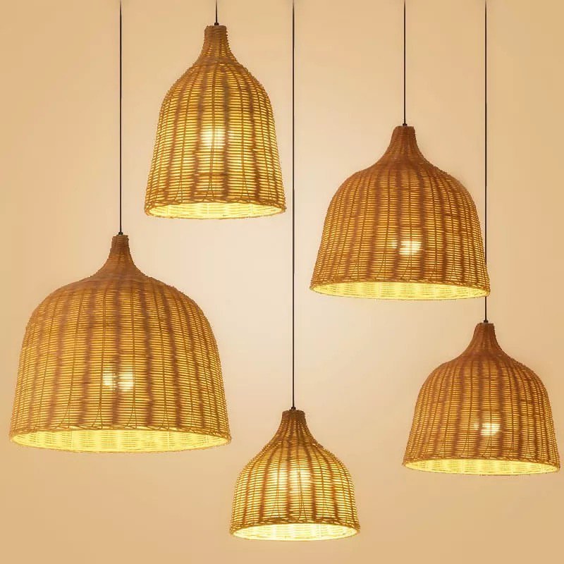 Rustic Pendant Light with Woven Natural Rattan Shade