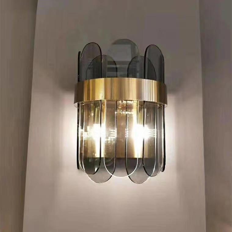 Modern Smoked Glass Wall Sconce with Gold Finish