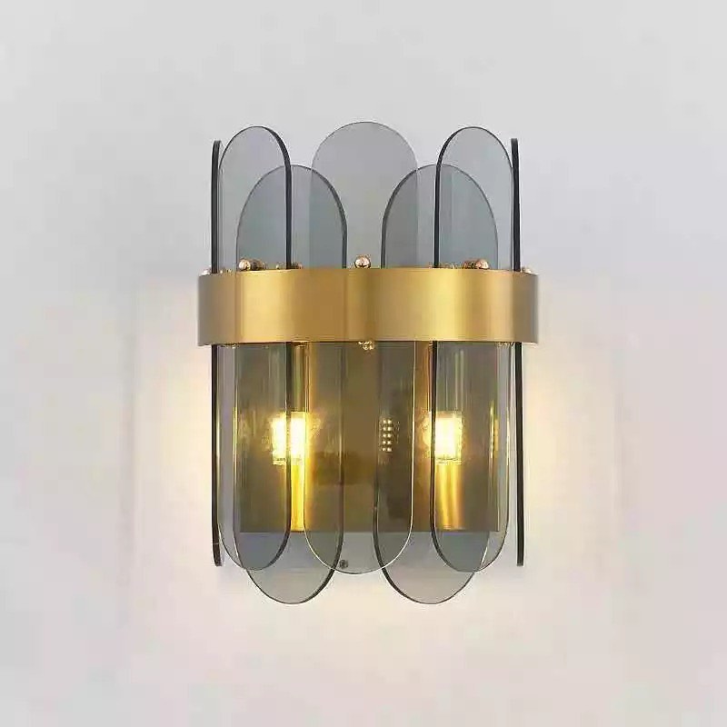 Modern Smoked Glass Wall Sconce with Gold Finish