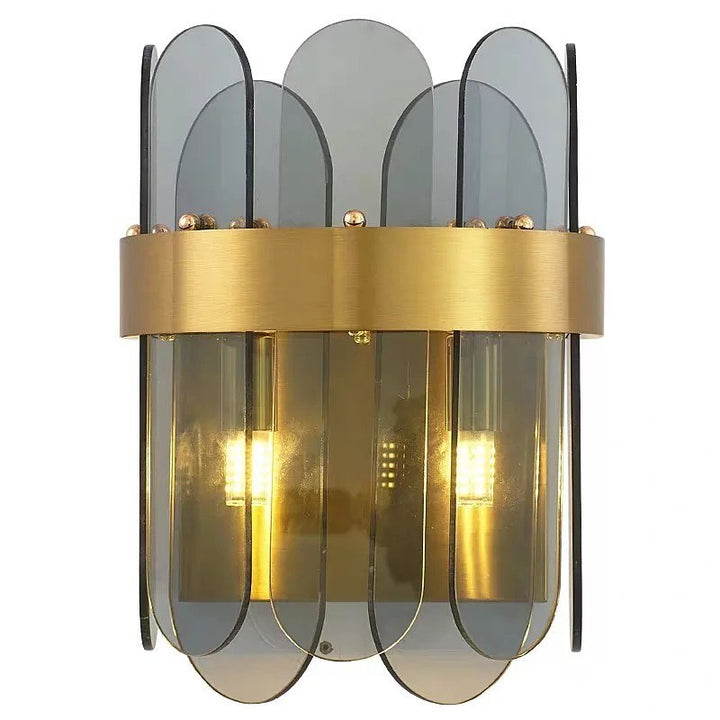 Modern Smoked Glass Wall Sconce with Gold Finish