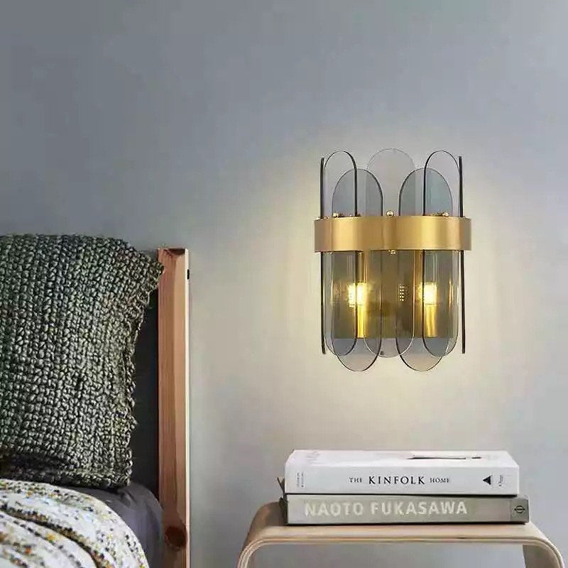 Modern Smoked Glass Wall Sconce with Gold Finish