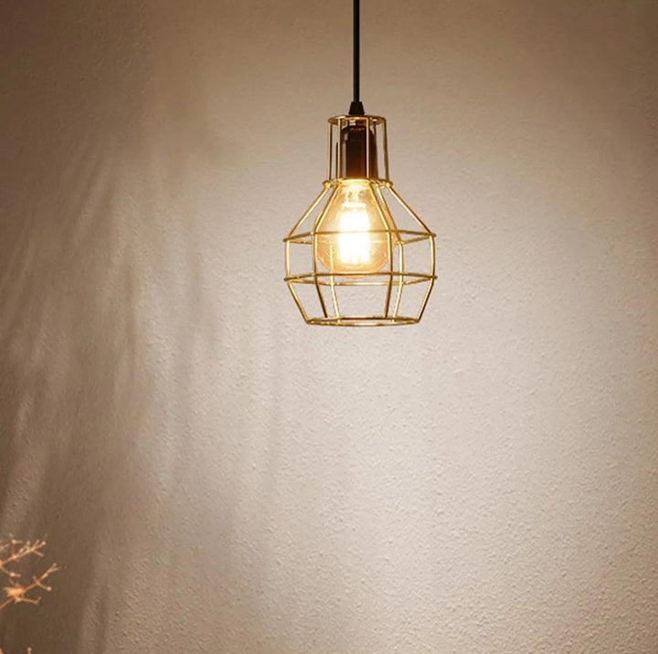 Modern Pendant Light with Metallic Wire Cage Design