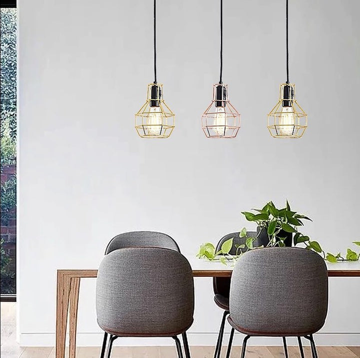 Modern Pendant Light with Metallic Wire Cage Design