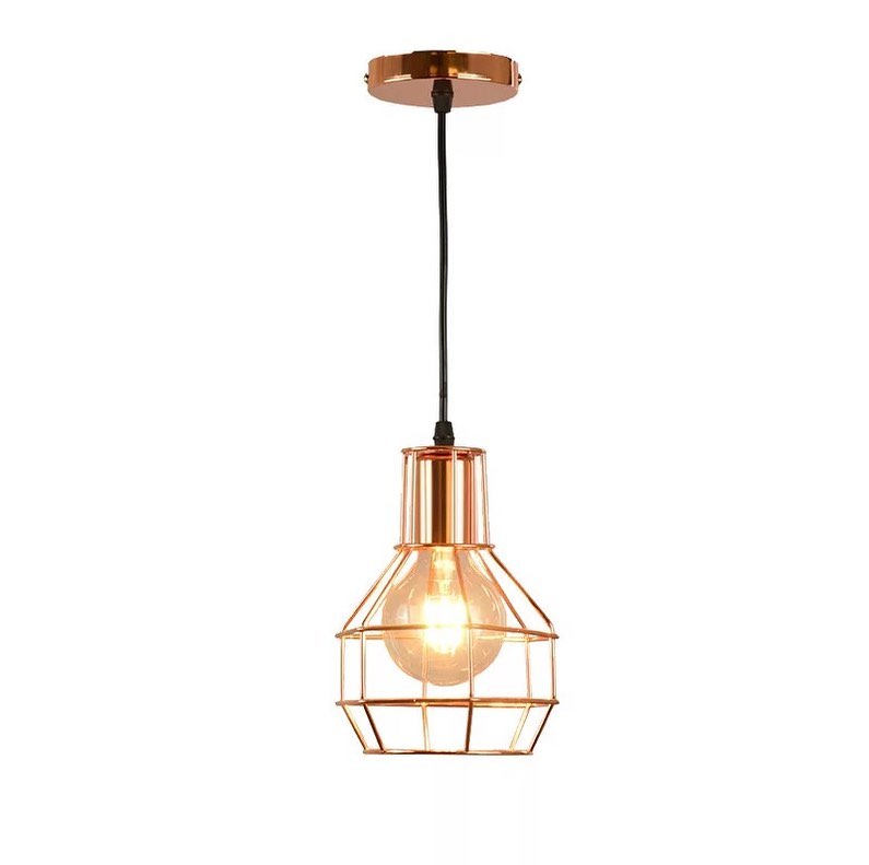 Modern Pendant Light with Metallic Wire Cage Design