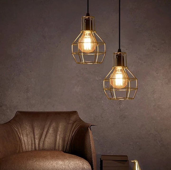 Modern Pendant Light with Metallic Wire Cage Design