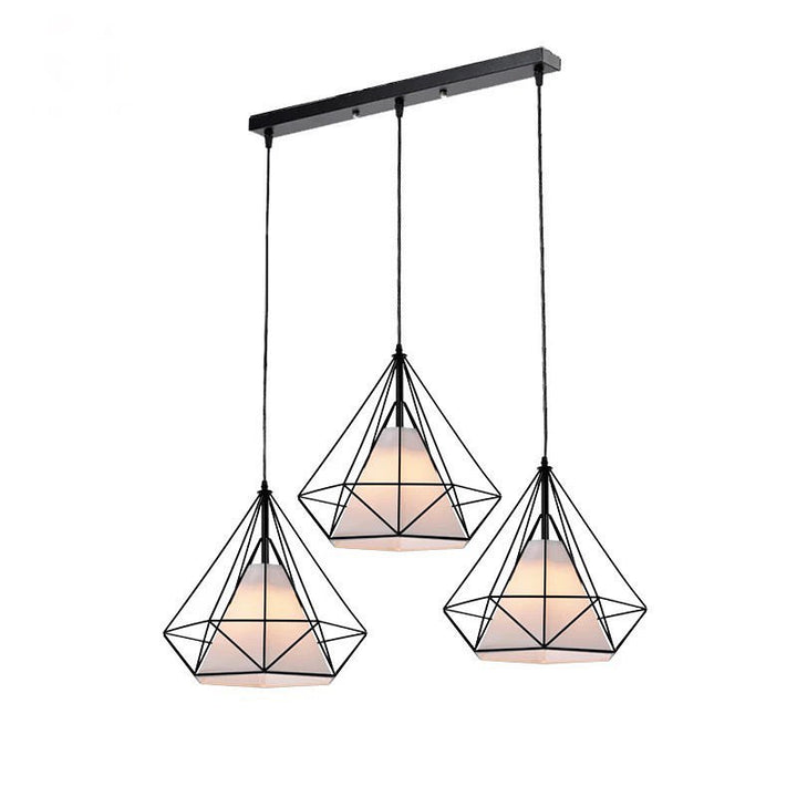 Modern Geometric Pendant Light Set with Black Wireframe