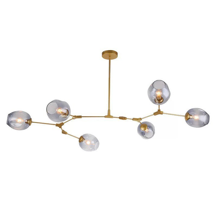 Modern Branch-Style Chandelier with Smoky Glass Globes