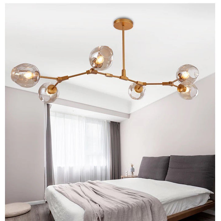 Modern Branch-Style Chandelier with Smoky Glass Globes