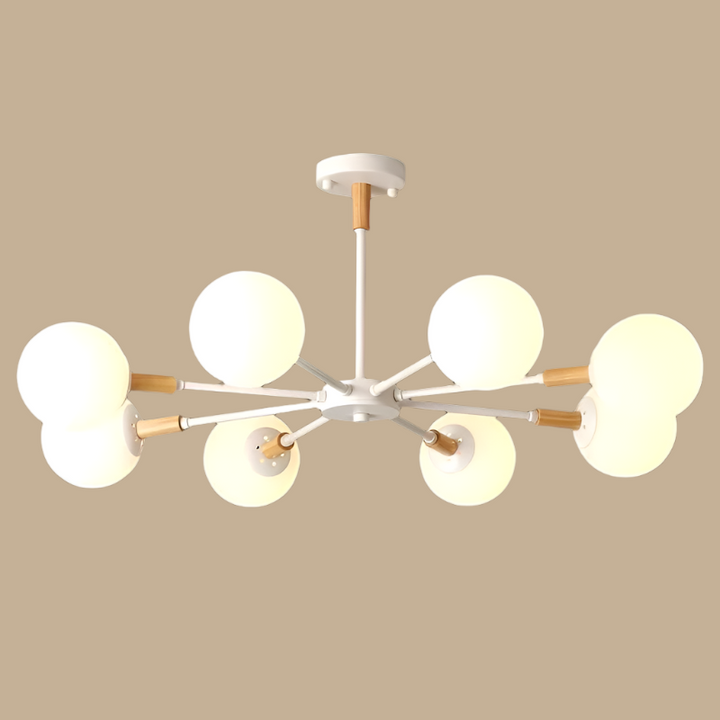 Scandinavian Chandelier with White Globe Shades