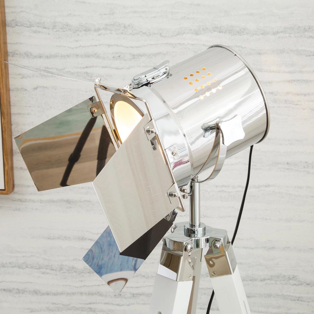 Studio Tripod Floor Lamp – White & Chrome