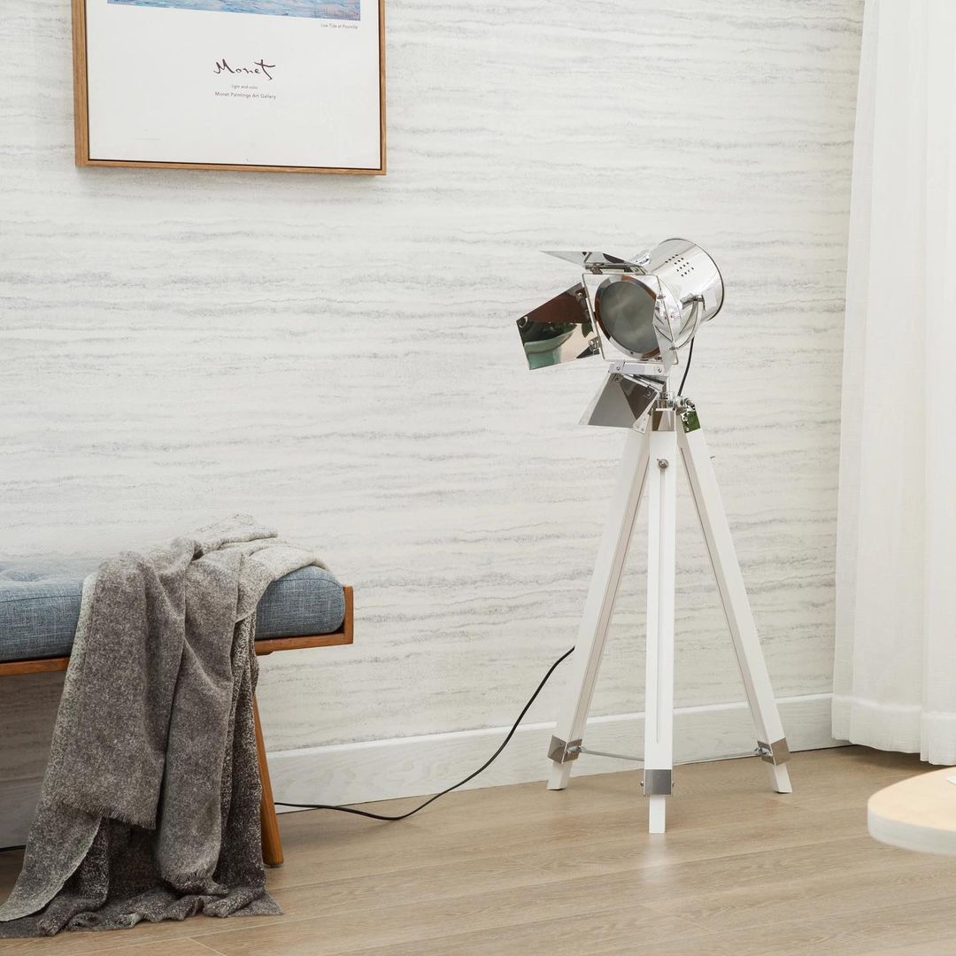 Studio Tripod Floor Lamp – White & Chrome