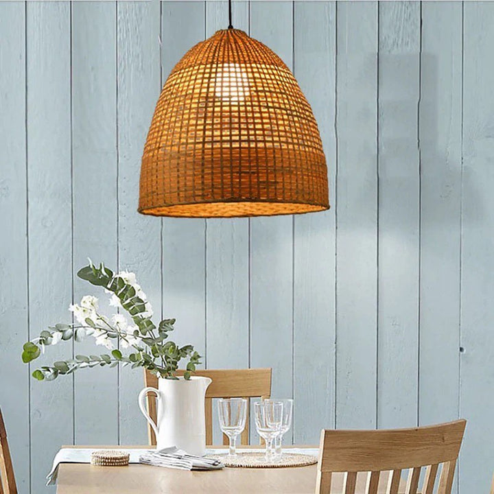 Rustic Pendant Light Set with Woven Rattan Shades