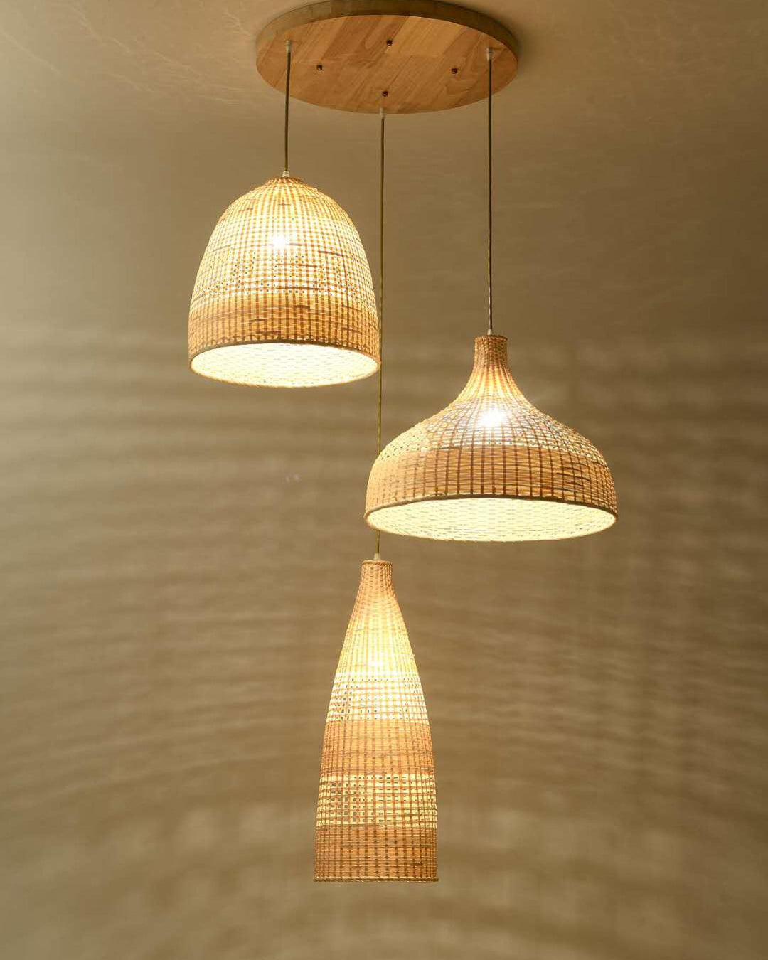 Rustic Pendant Light Trio with Woven Shades